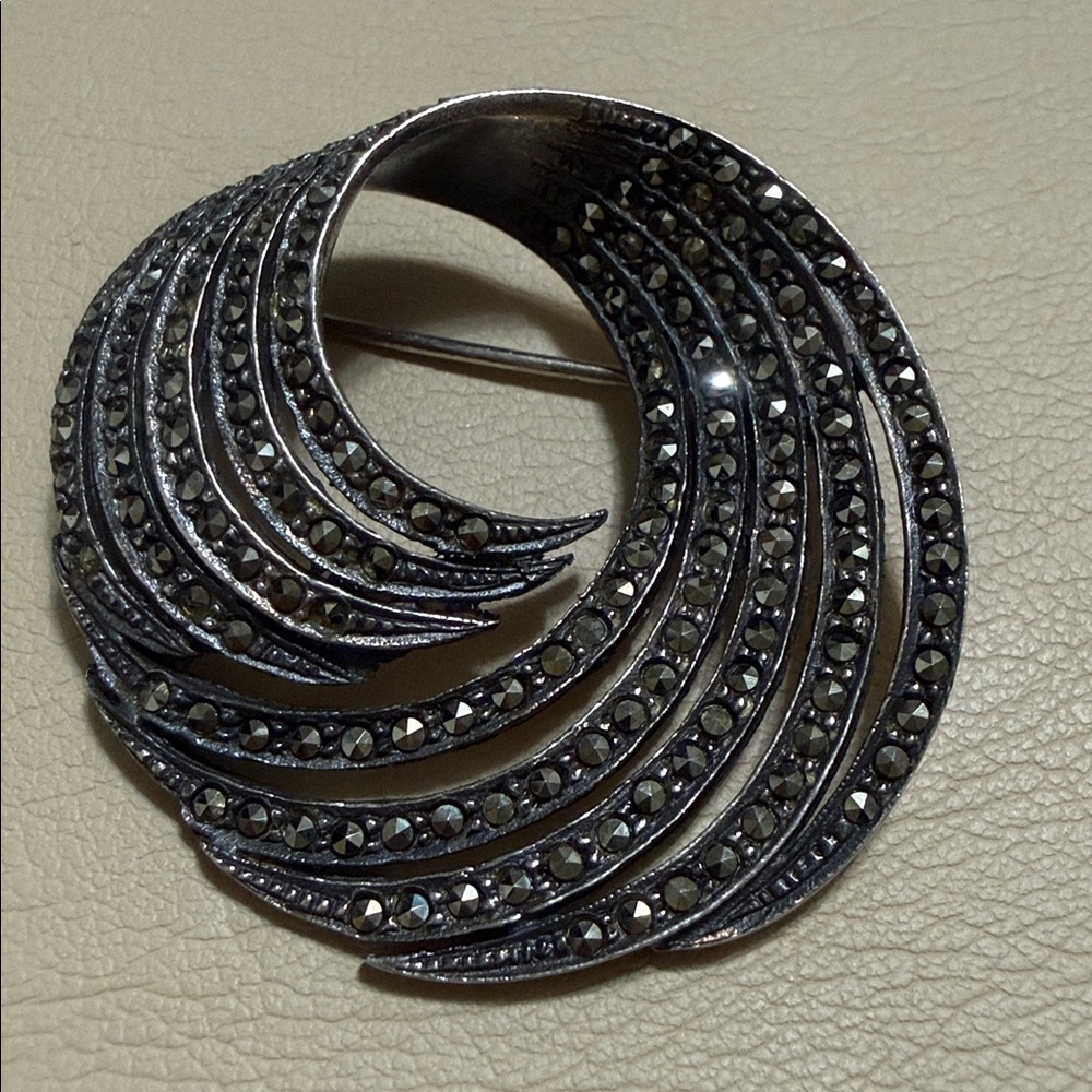 Sterling Silver 925 Spiral Marcasite Brooch